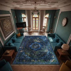 فرش ماشینی 700 شانه تراکم 2550 طرح4716aسرمه‌ای