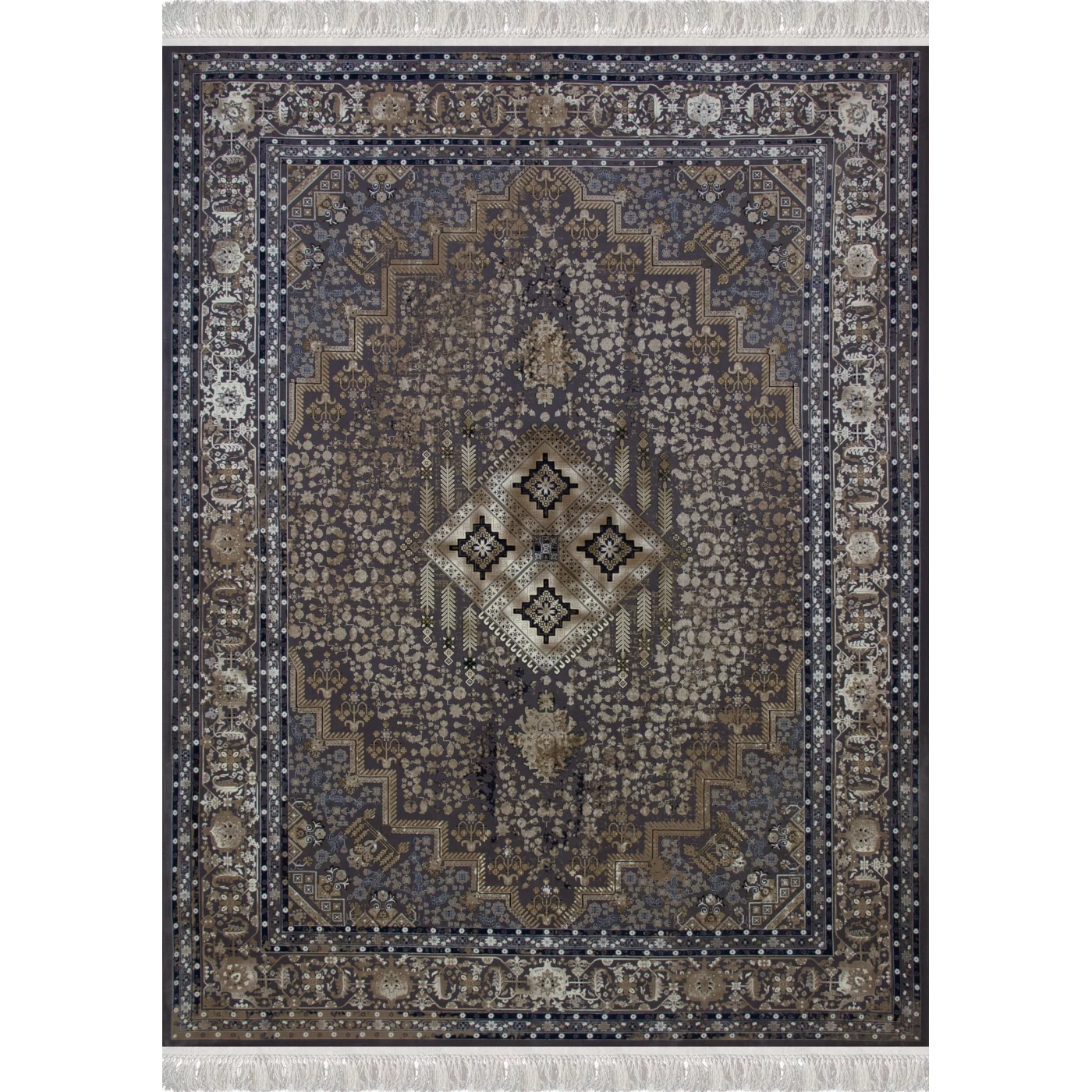 فرش ماشینی 1200 شانه تراکم 3600 گل برجسته طرح 120042 دلفینی آبی