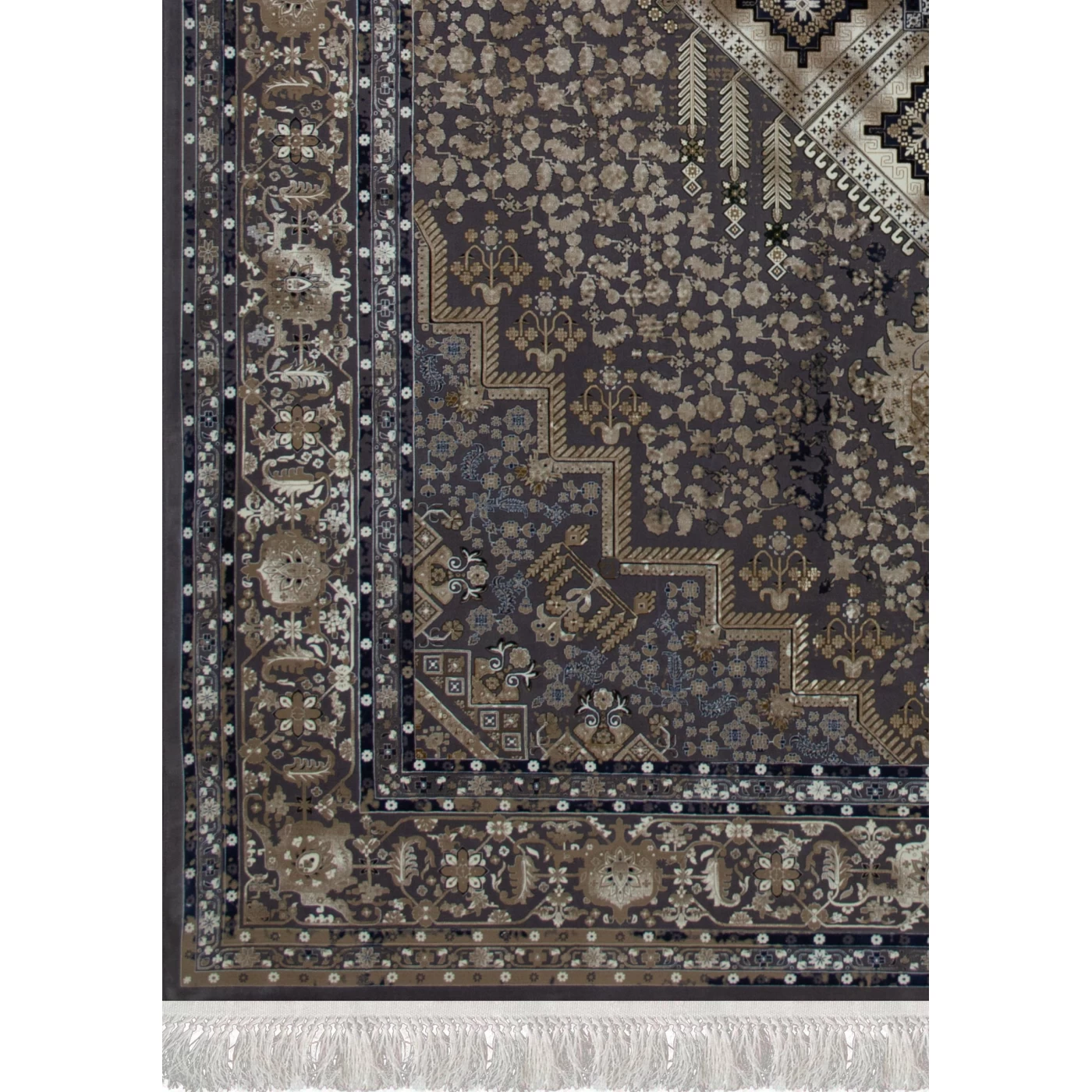 فرش ماشینی 1200 شانه تراکم 3600 گل برجسته طرح 120042 دلفینی آبی