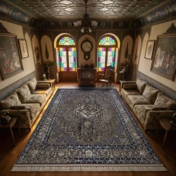 فرش ماشینی 1200 شانه تراکم 3600 گل برجسته طرح 120042 - Bazar Rug - 700 Reeds Machine Made Carpet