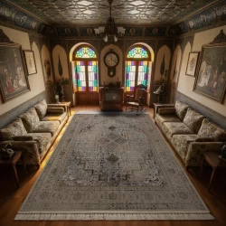 فرش ماشینی 1200 شانه تراکم 3600 گل برجسته طرح 120042 فول رنگ - بازارفرش - فرش 1200 شانه