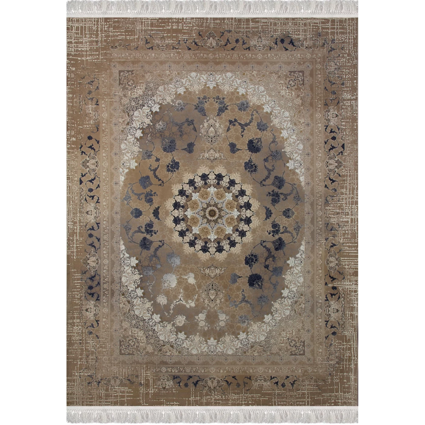 فرش ماشینی 1200 شانه تراکم 3600 گل برجسته طرح 120043 آبی