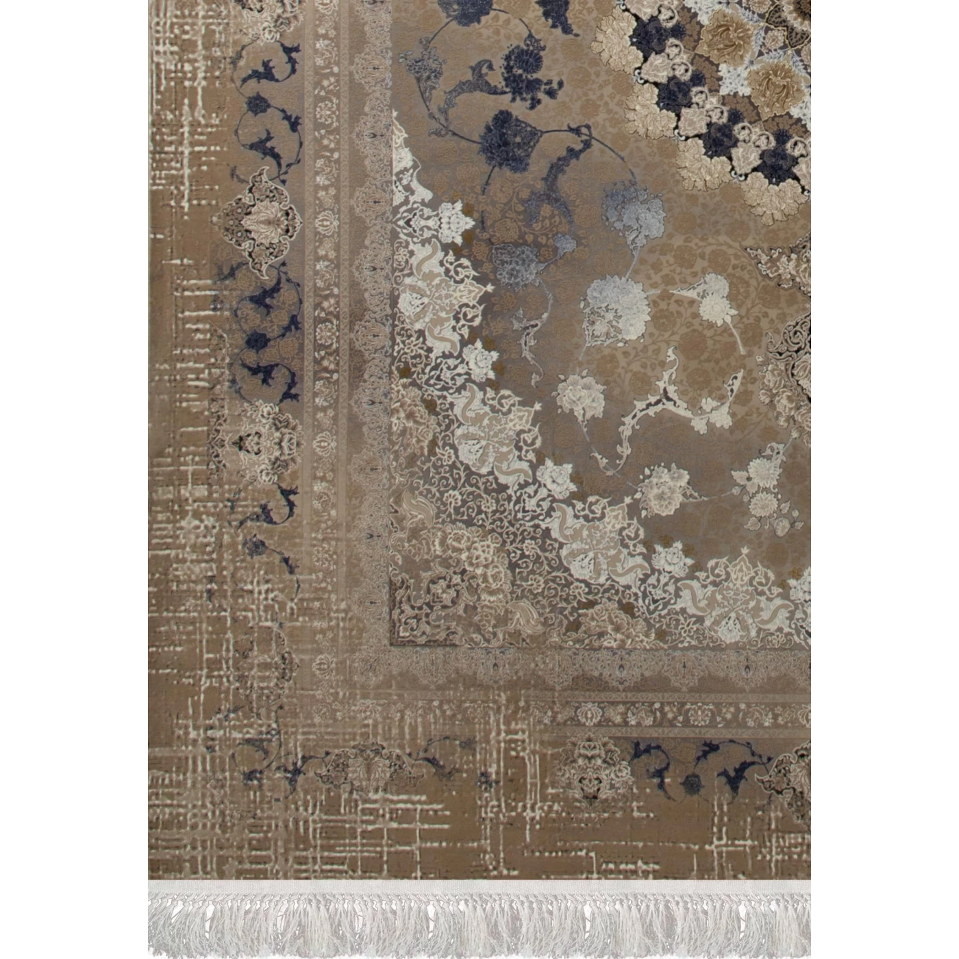 فرش ماشینی 1200 شانه تراکم 3600 گل برجسته طرح 120043 آبی