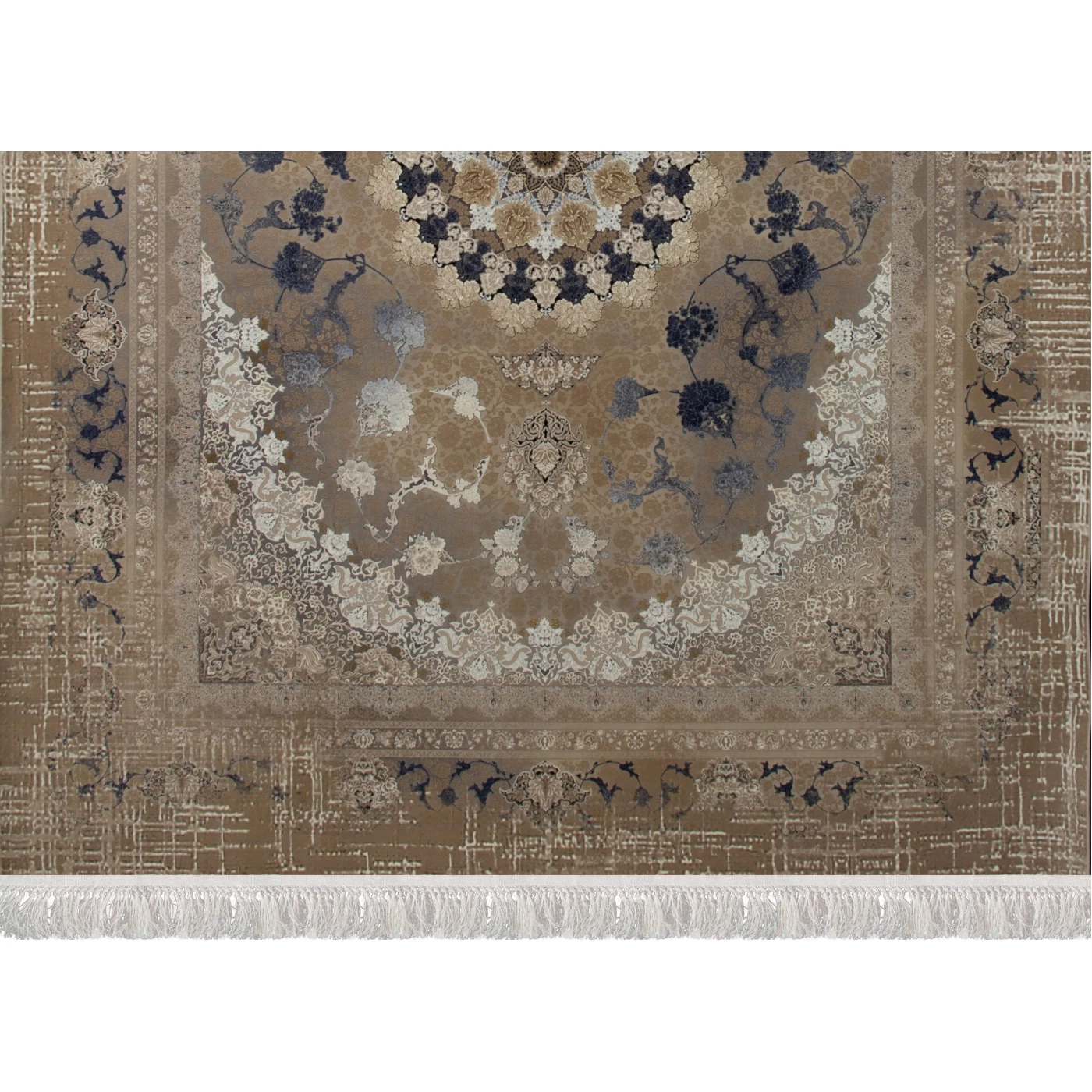 فرش ماشینی 1200 شانه تراکم 3600 گل برجسته طرح 120043 آبی