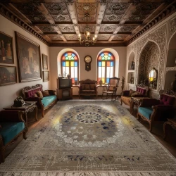 فرش ماشینی 1200 شانه تراکم 3600 گل برجسته طرح 120043 آبی - بازار راج - سجادة 1200 عقدة عرضية