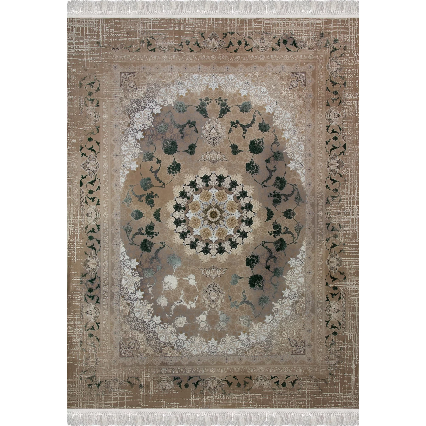 فرش ماشینی 1200 شانه تراکم 3600 گل برجسته طرح 120043 سبز