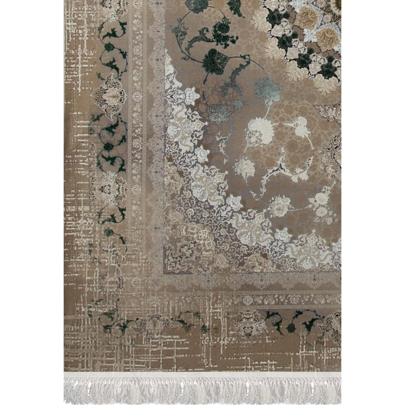 فرش ماشینی 1200 شانه تراکم 3600 گل برجسته طرح 120043 سبز