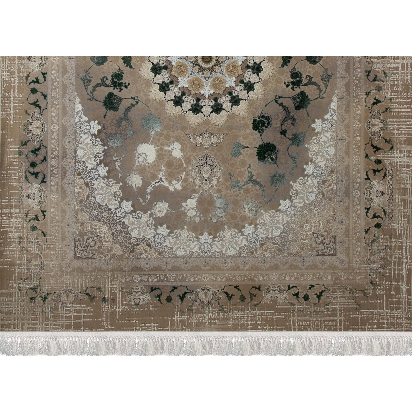 فرش ماشینی 1200 شانه تراکم 3600 گل برجسته طرح 120043 سبز