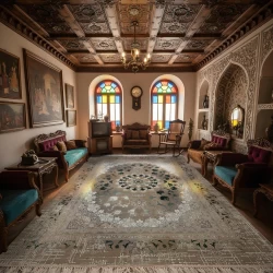 فرش ماشینی 1200 شانه تراکم 3600 گل برجسته طرح 120043 سبز - بازارفرش - فرش 1200 شانه