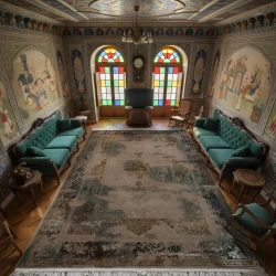 فرش ماشینی 1200 شانه تراکم 3600 گل برجسته طرح 120044 سبز - بازارفرش - فرش 1200 شانه