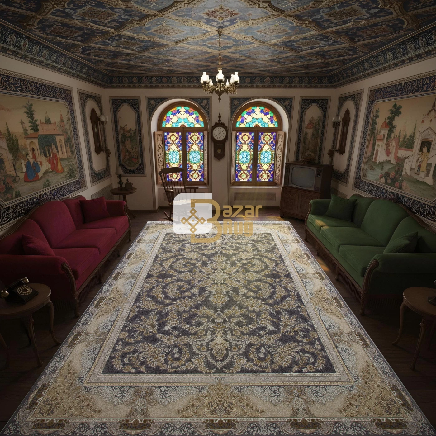 فرش ماشینی 1200 شانه تراکم 3600 گل برجسته طرح ادنا دلفینی