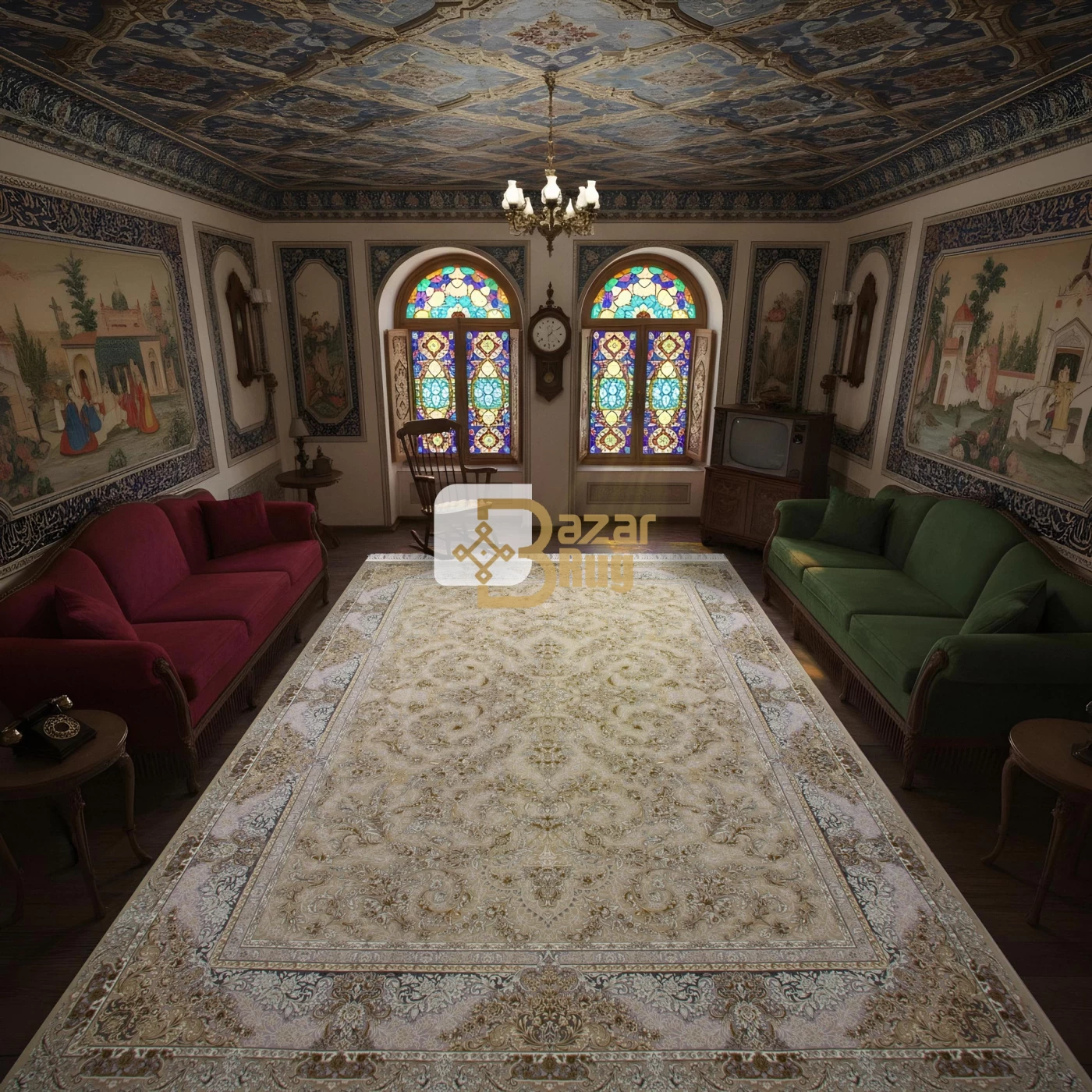 فرش ماشینی 1200 شانه تراکم 3600 گل برجسته طرح ادنا صدفی