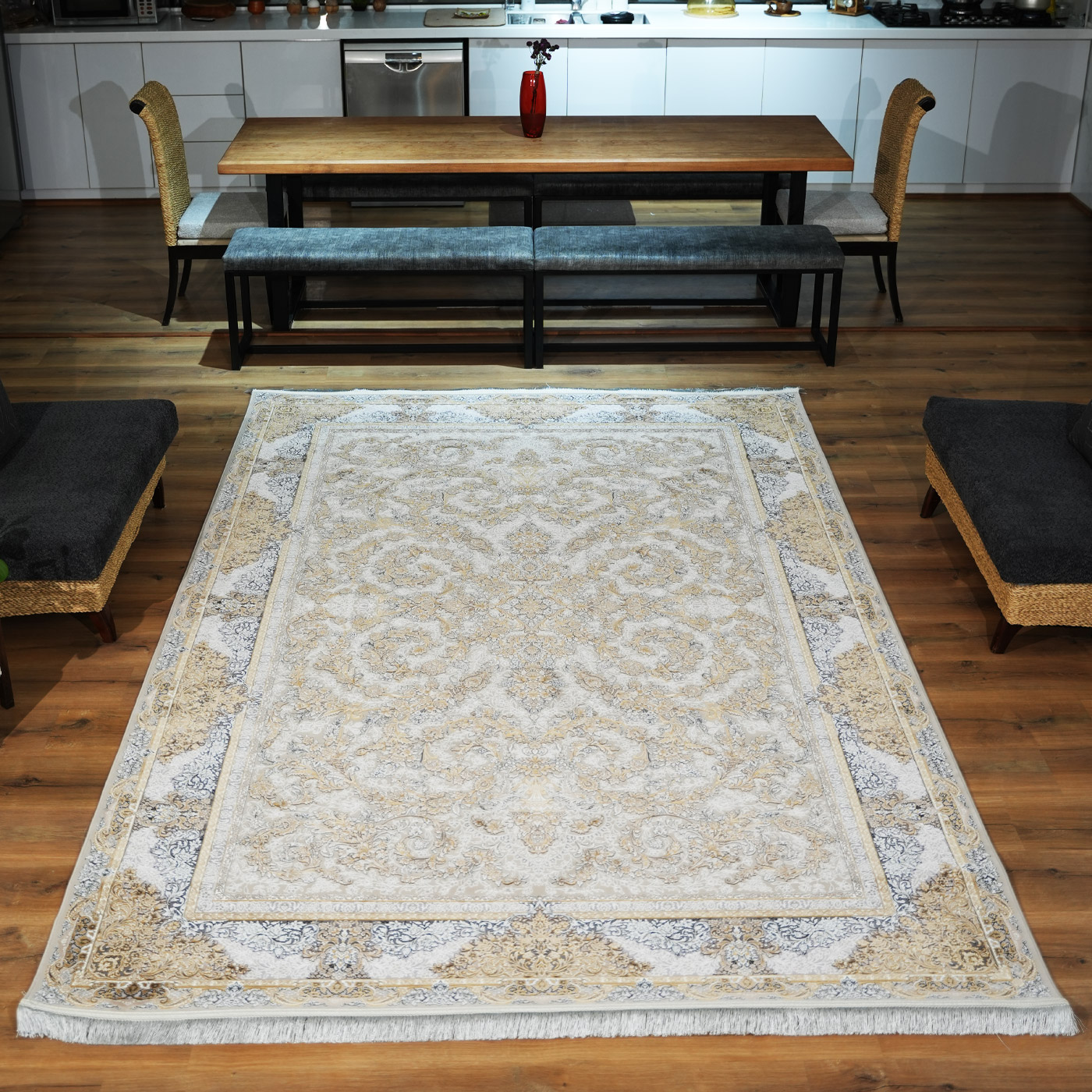 فرش ماشینی ۱۲۰۰ شانه تراکم ۳۶۰۰ گل برجسته طرح آدنا یاسی