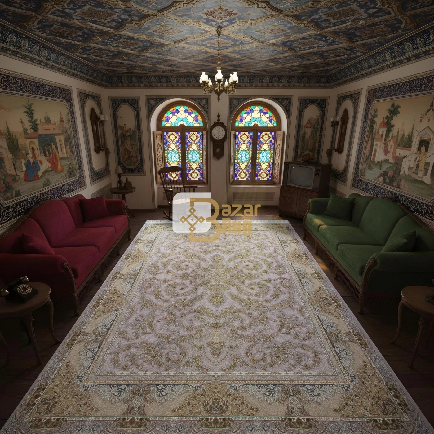 فرش ماشینی ۱۲۰۰ شانه تراکم ۳۶۰۰ گل برجسته طرح آدنا یاسی