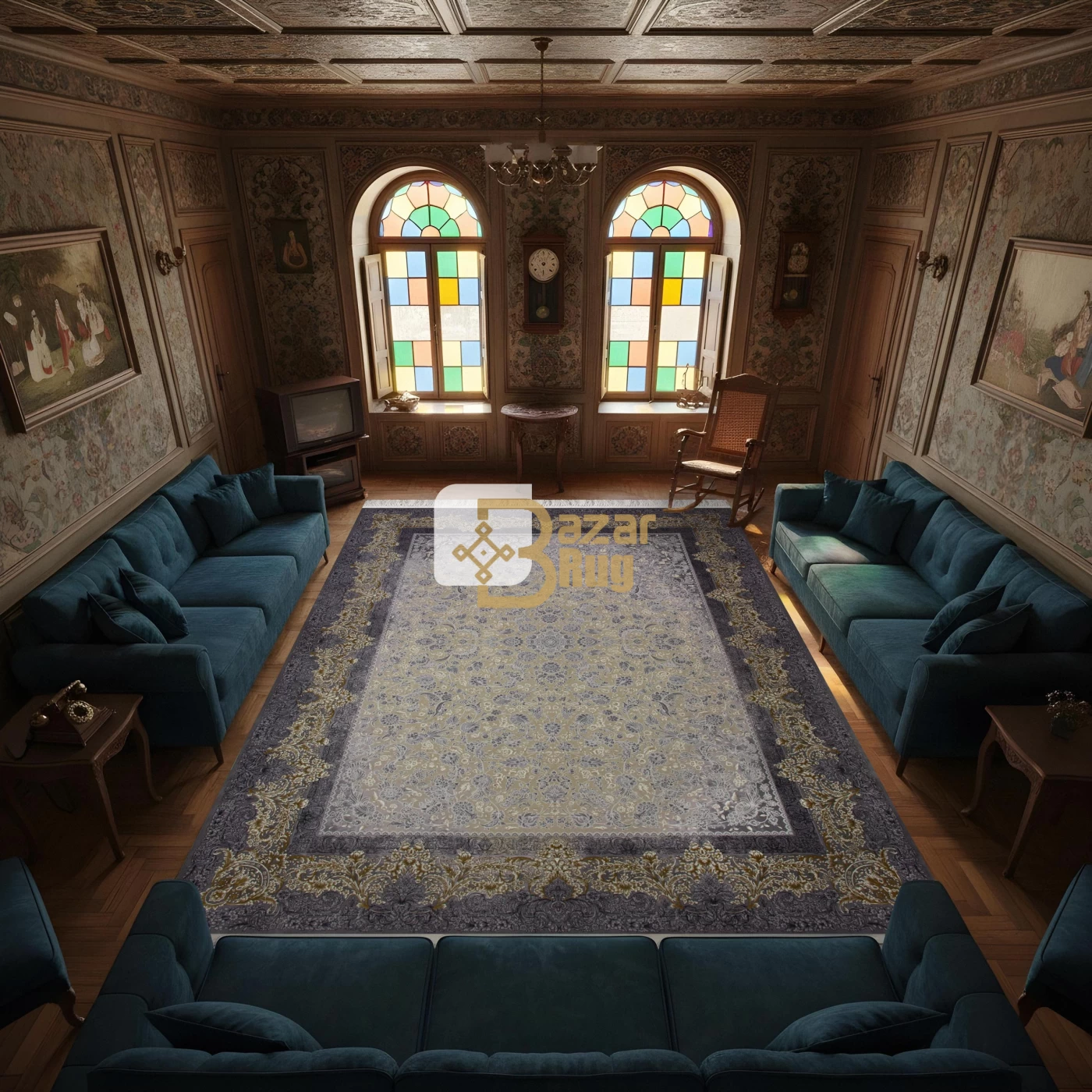 فرش ماشینی 1200 شانه تراکم 3600 طرح افرا دلفینی