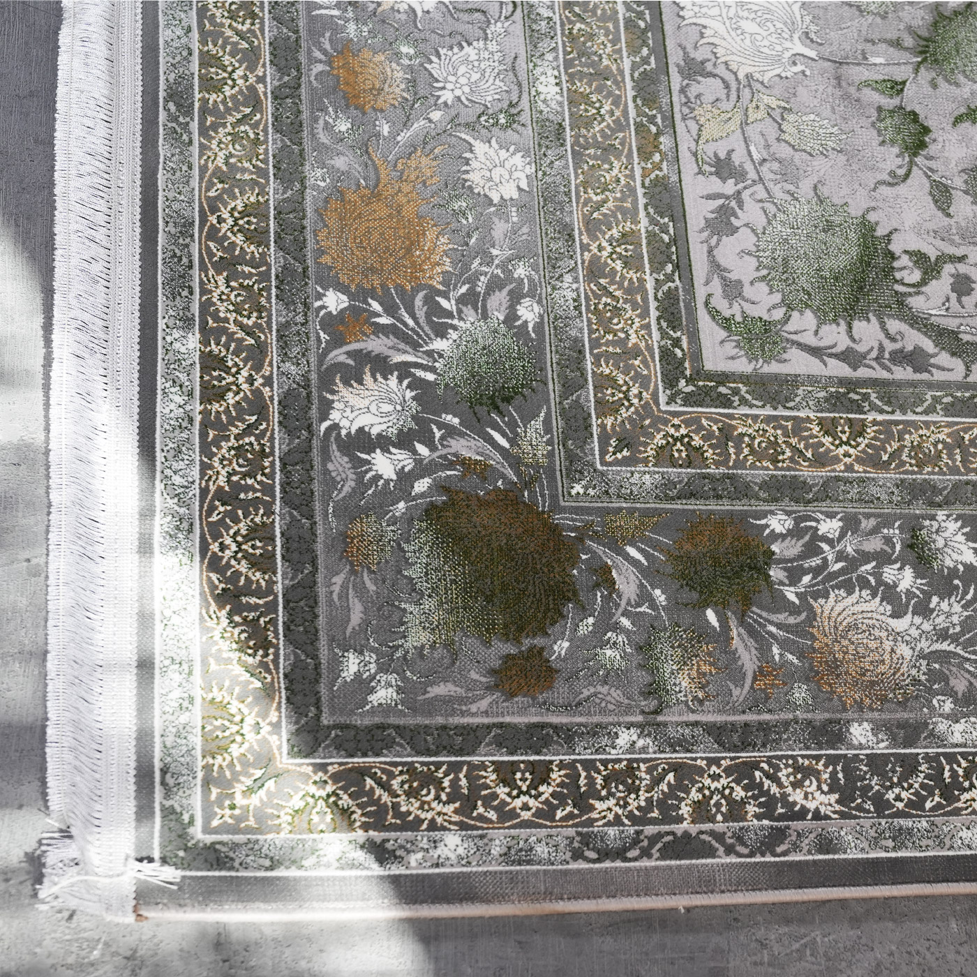 فرش ماشینی 1200 شانه تراکم 3600 گل برجسته طرح افشان شاهکار فیلی