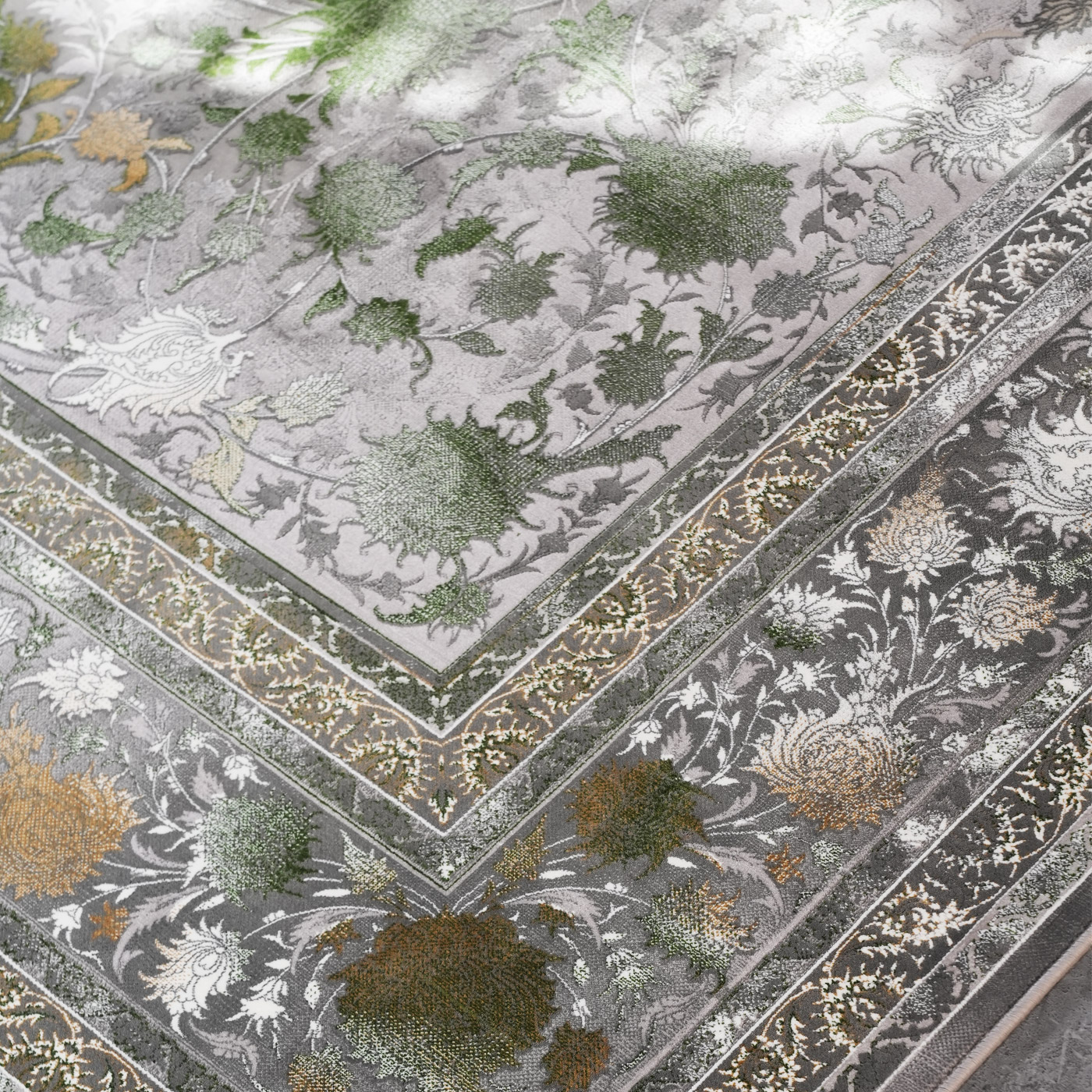 فرش ماشینی 1200 شانه تراکم 3600 گل برجسته طرح افشان شاهکار فیلی