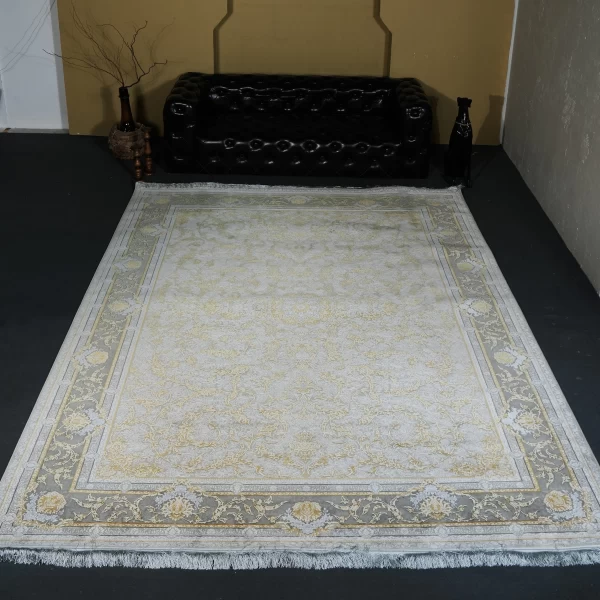 فرش ماشینی 1200 شانه تراکم 3600 گل برجسته طرح آنا بژ