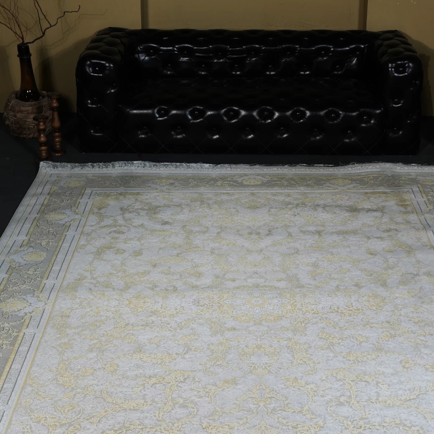 فرش ماشینی 1200 شانه تراکم 3600 گل برجسته طرح آنا بژ