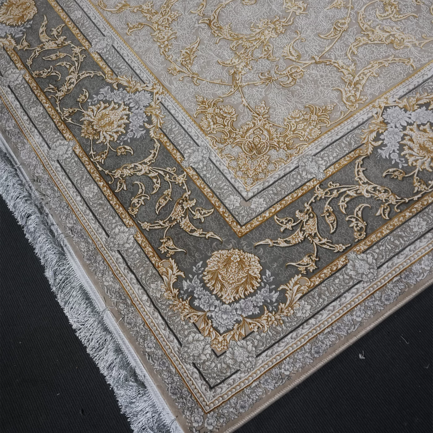 فرش ماشینی 1200 شانه تراکم 3600 گل برجسته طرح آنا بژ