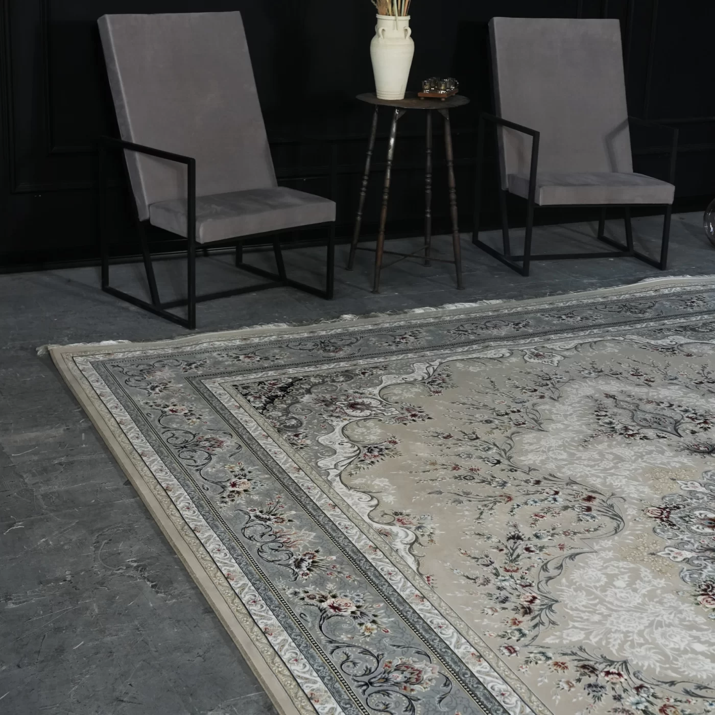 فرش ماشینی 1200 شانه تراکم 3600 گل برجسته طرح آراد بژ