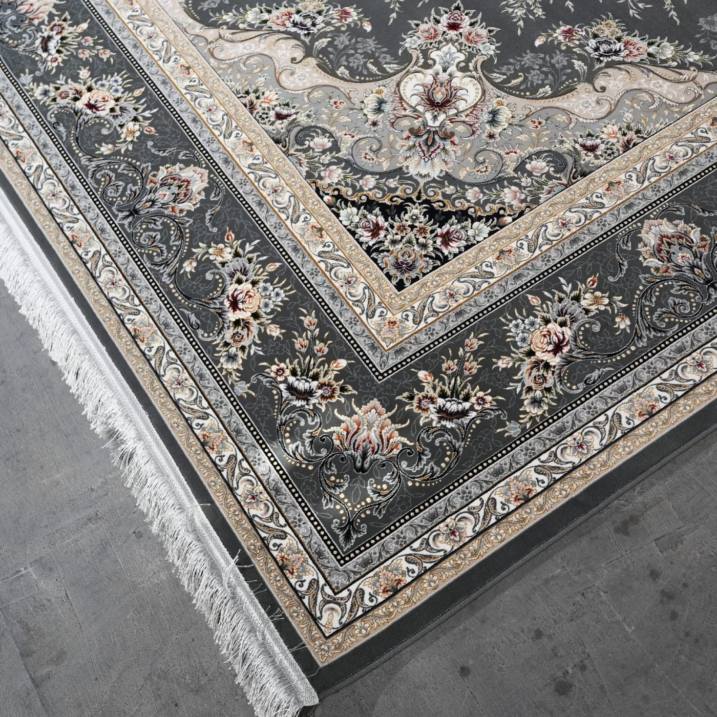 فرش ماشینی 1200 شانه تراکم 3600 گل برجسته طرح آراد دلفینی