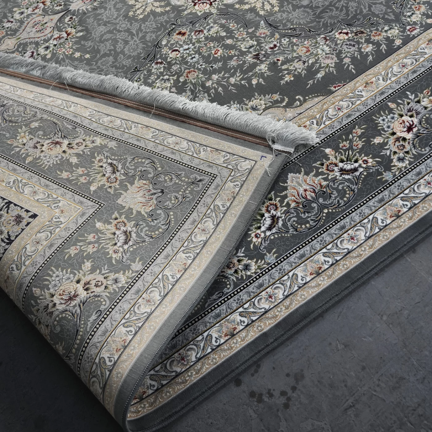 فرش ماشینی 1200 شانه تراکم 3600 گل برجسته طرح آراد دلفینی