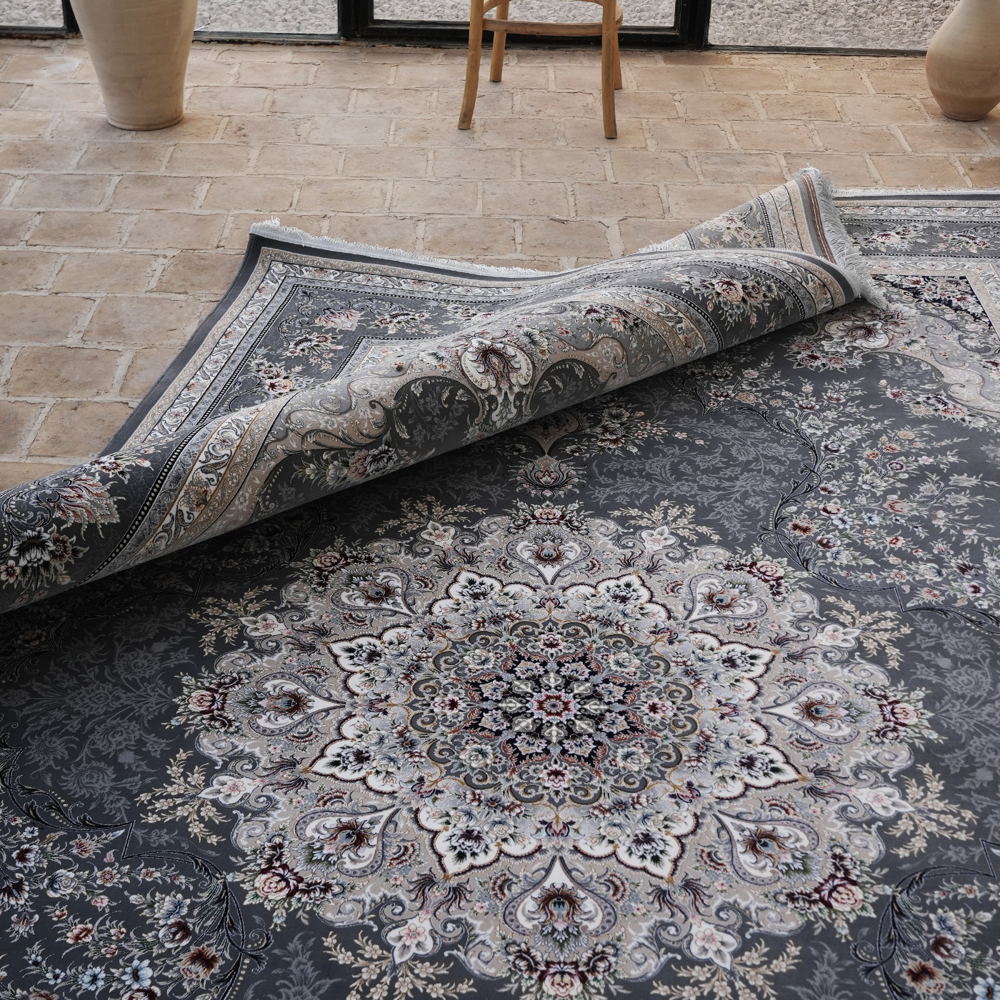 فرش ماشینی 1200 شانه تراکم 3600 گل برجسته طرح آراد فیلی