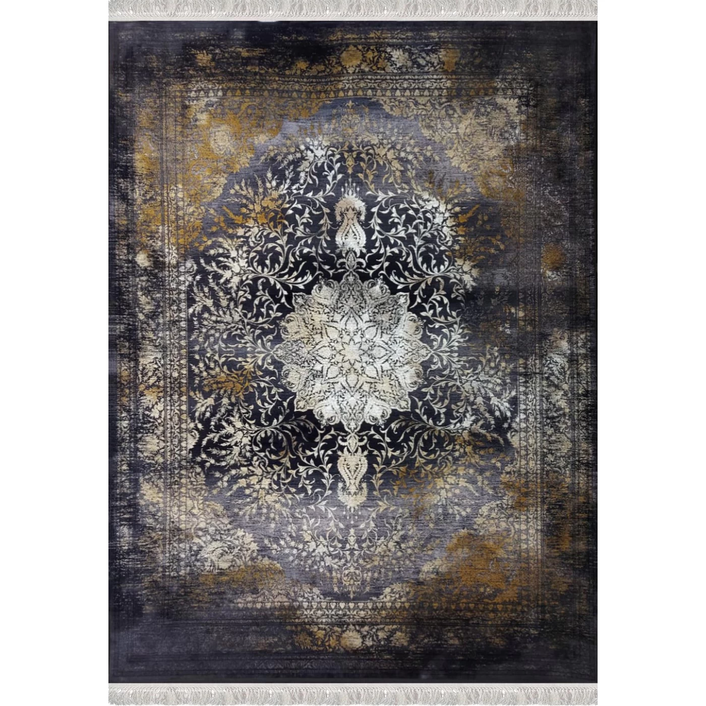 فرش ماشینی 1200 شانه تراکم 3600 گل برجسته طرح آرشا سرمه ای