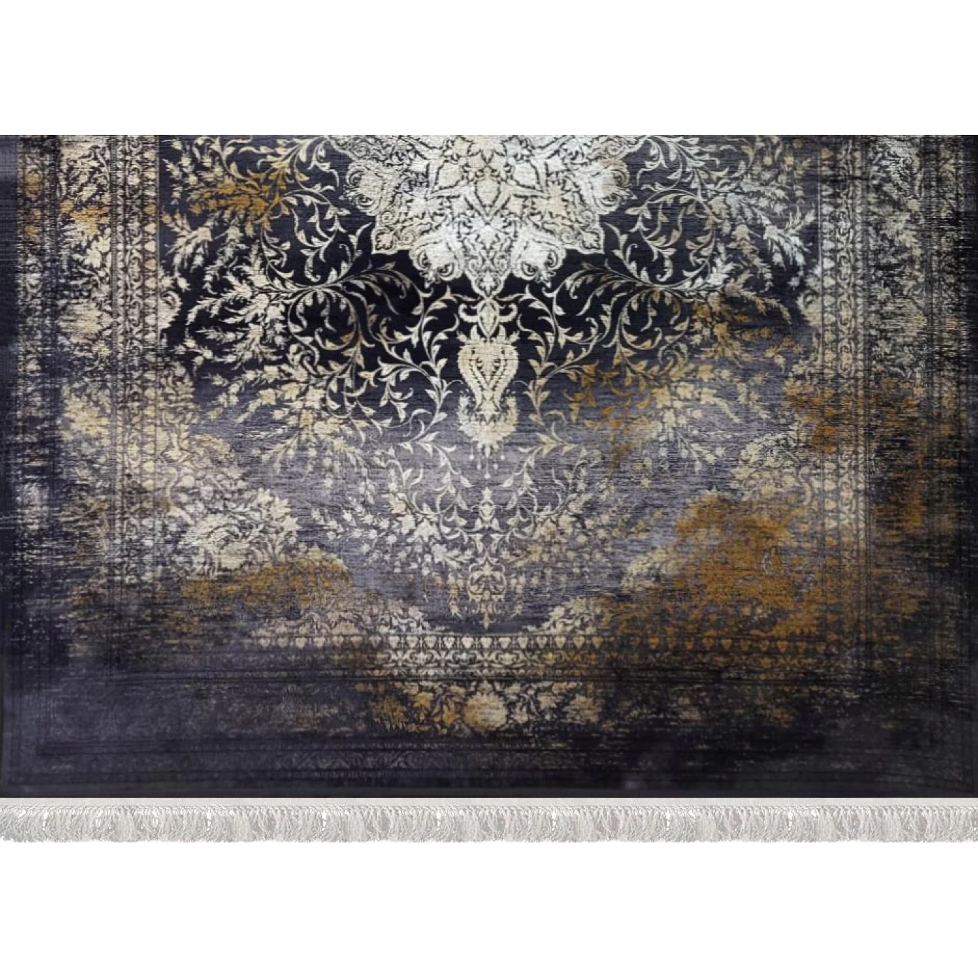 فرش ماشینی 1200 شانه تراکم 3600 گل برجسته طرح آرشا سرمه ای