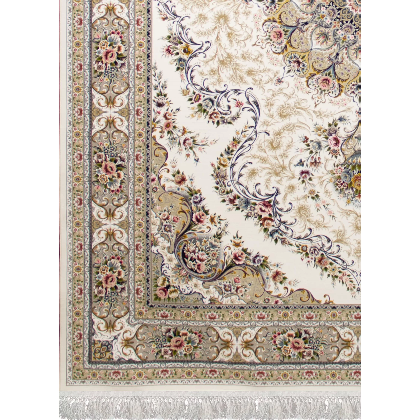 فرش ماشینی ۱۲۰۰ شانه تراکم ۳۶۰۰ گل برجسته طرح آرین کرم