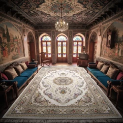 فرش ماشینی ۱۲۰۰ شانه تراکم ۳۶۰۰ گل برجسته طرح آرین کرم - بازارفرش - {category}