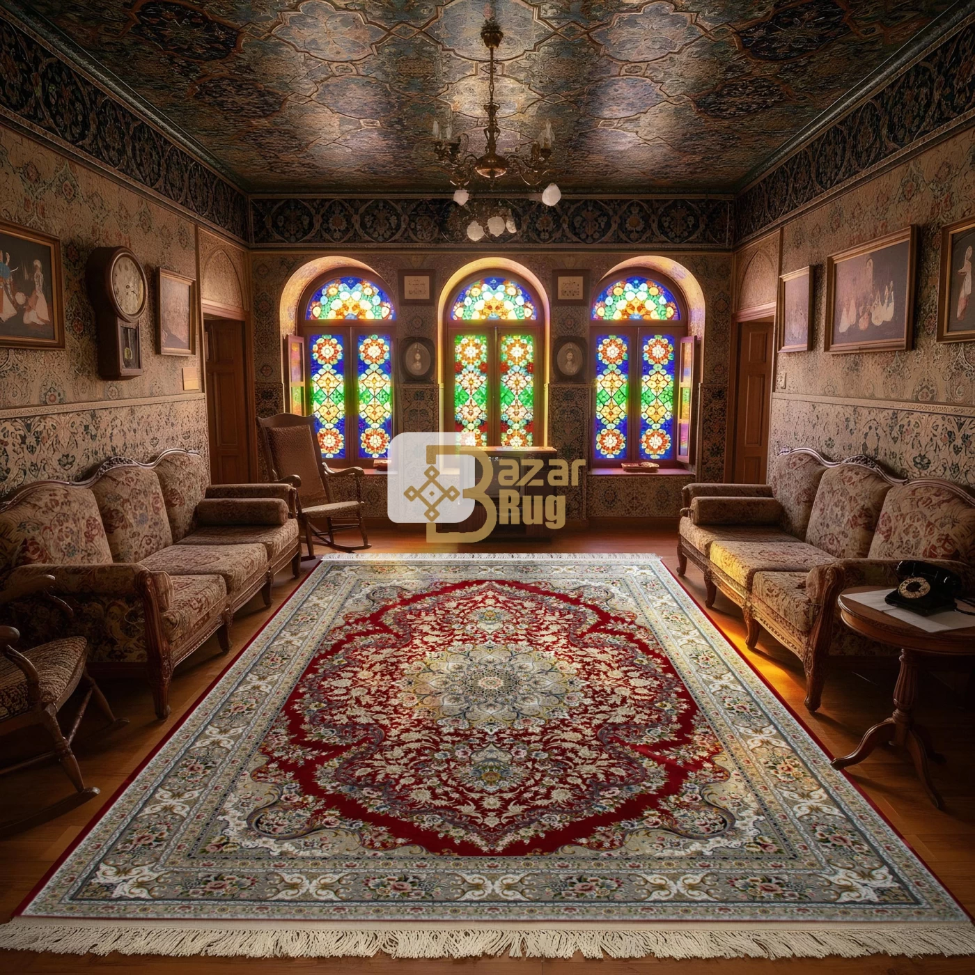 فرش ماشینی ۱۲۰۰ شانه تراکم ۳۶۰۰ گل برجسته طرح آرین لاکی