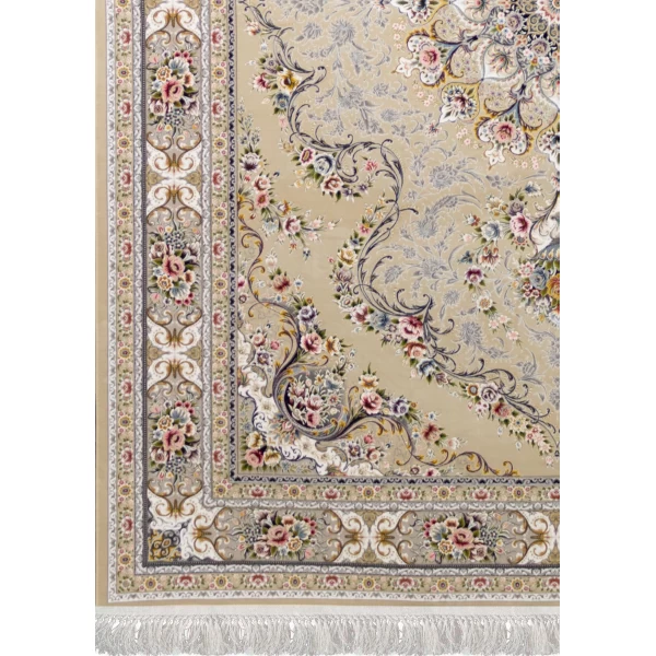 فرش ماشینی ۱۲۰۰ شانه تراکم ۳۶۰۰ گل برجسته طرح آرین بژ