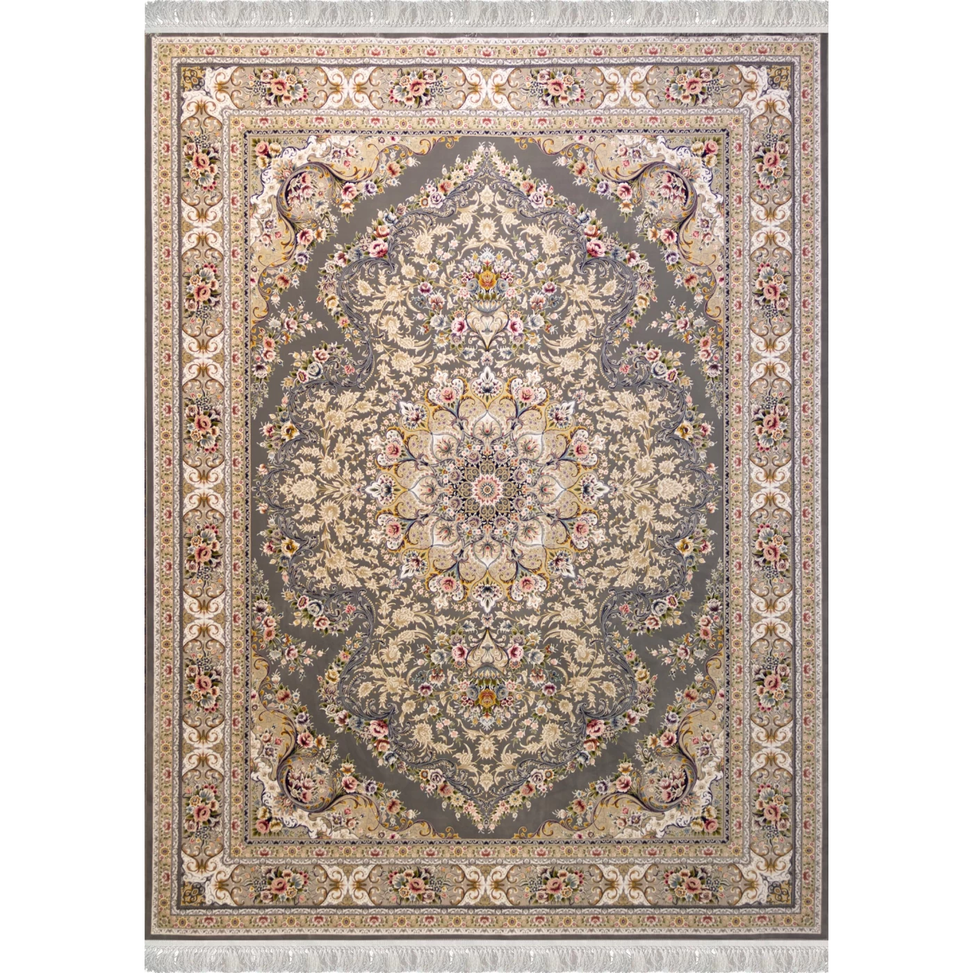 فرش ماشینی ۱۲۰۰ شانه تراکم ۳۶۰۰ گل برجسته طرح آرین دودی