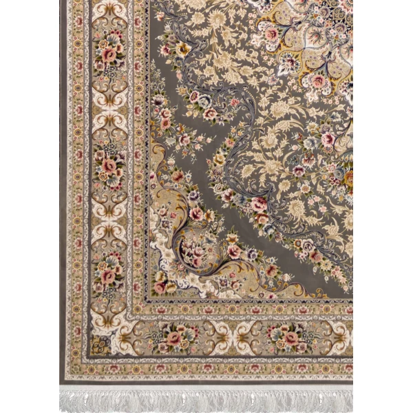 فرش ماشینی ۱۲۰۰ شانه تراکم ۳۶۰۰ گل برجسته طرح آرین دودی