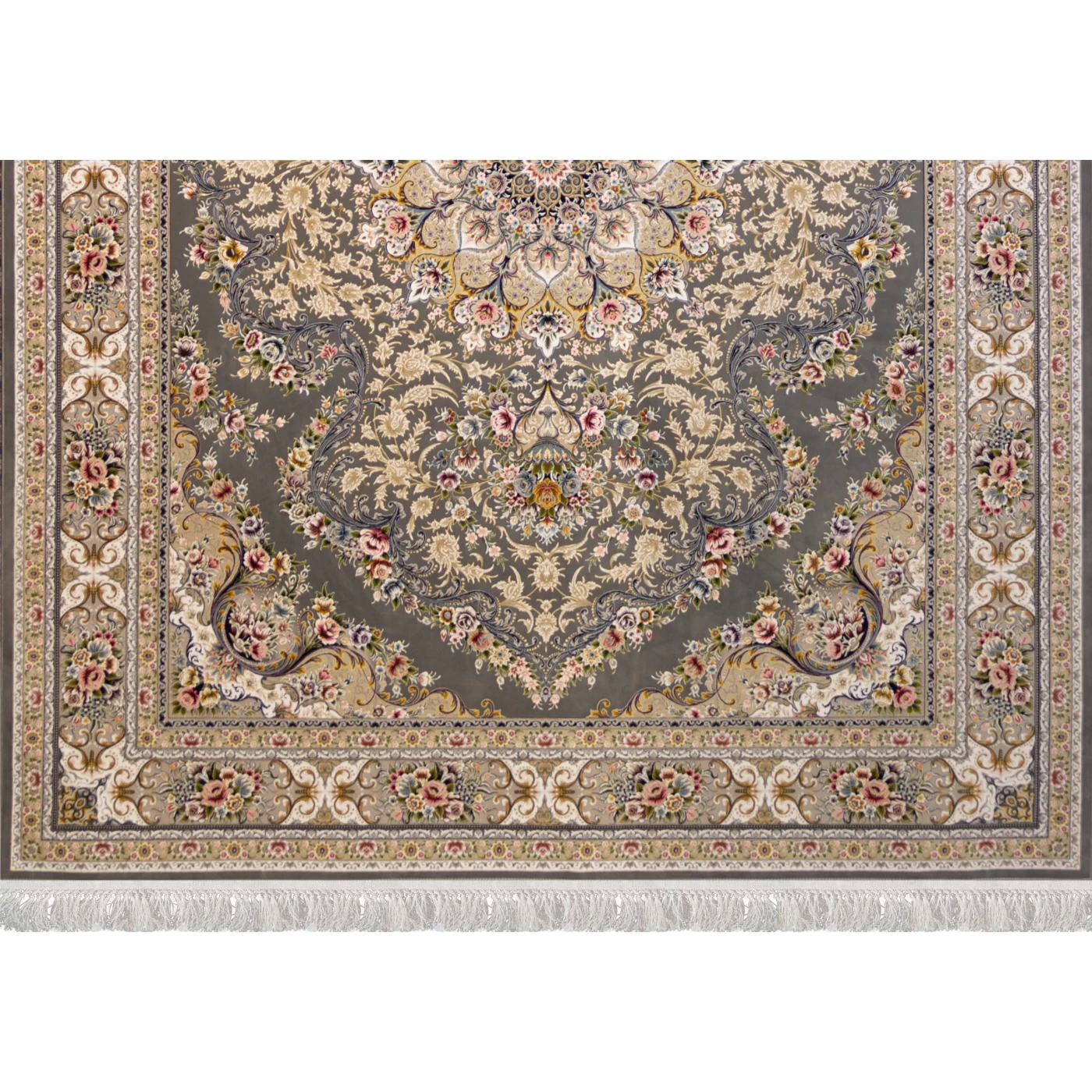 فرش ماشینی ۱۲۰۰ شانه تراکم ۳۶۰۰ گل برجسته طرح آرین دودی