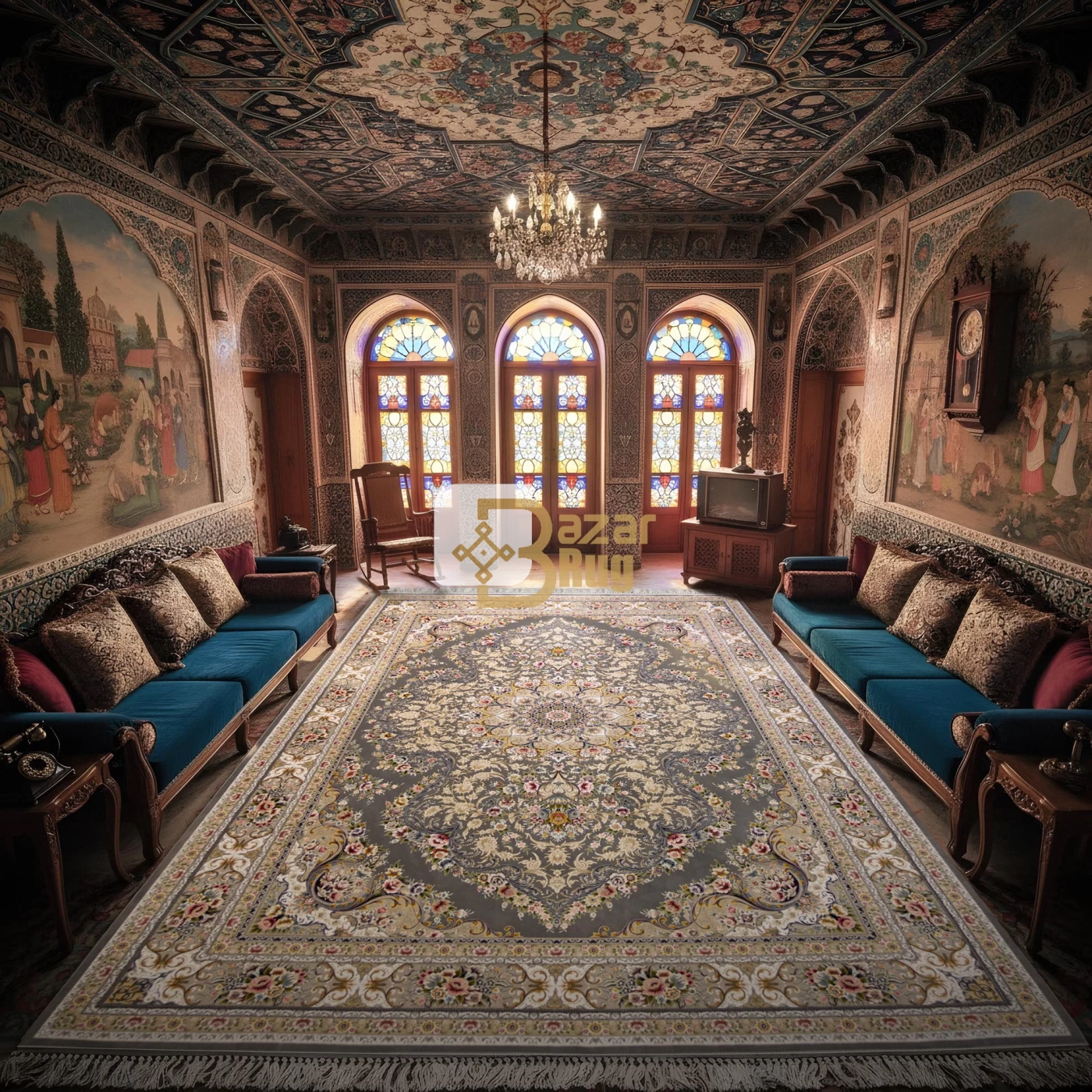 فرش ماشینی ۱۲۰۰ شانه تراکم ۳۶۰۰ گل برجسته طرح آرین دودی