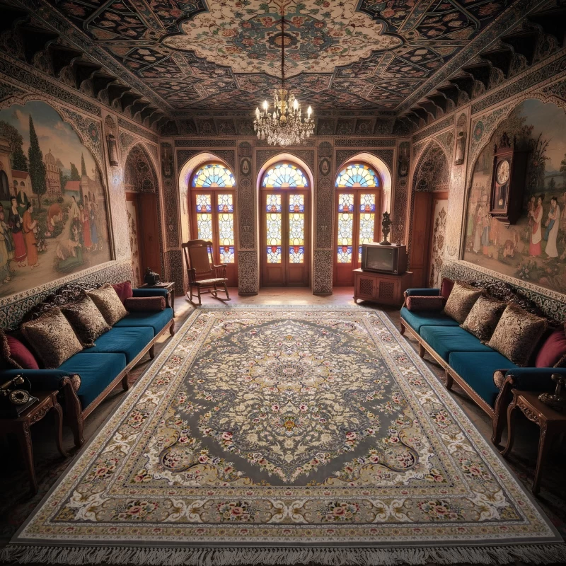 فرش ماشینی ۱۲۰۰ شانه تراکم ۳۶۰۰ گل برجسته طرح آرین...