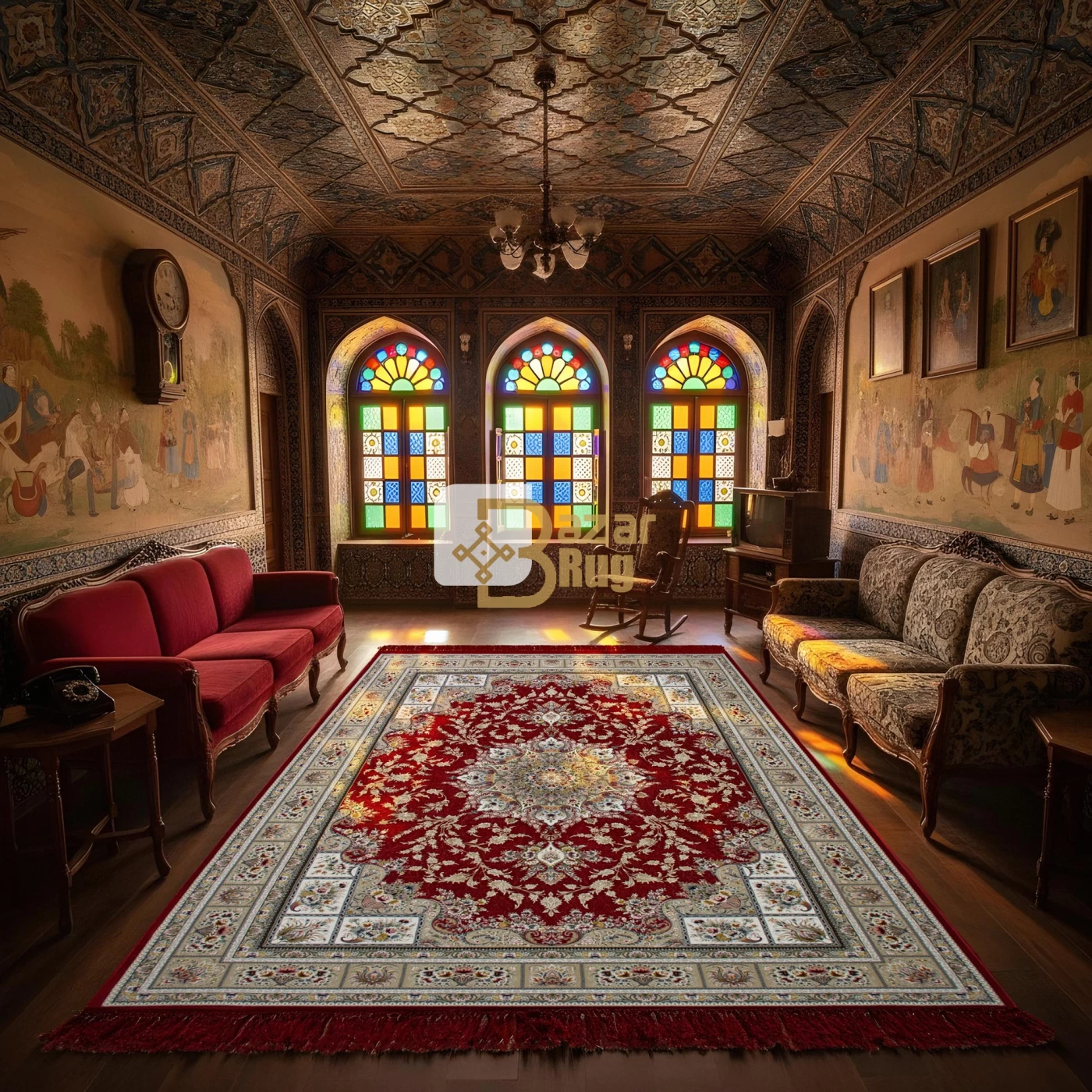 فرش ماشینی ۱۲۰۰ شانه تراکم ۳۶۰۰ گل برجسته طرح آسمان لاکی