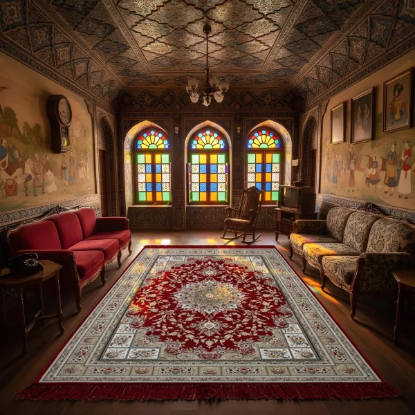 فرش ماشینی ۱۲۰۰ شانه تراکم ۳۶۰۰ گل برجسته طرح آسمان لاکی