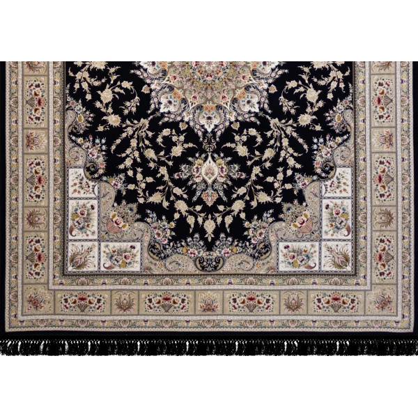 فرش ماشینی ۱۲۰۰ شانه تراکم ۳۶۰۰ گل برجسته طرح آسمان سرمه ای