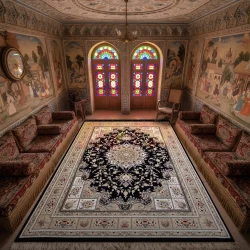 فرش ماشینی ۱۲۰۰ شانه تراکم ۳۶۰۰ گل برجسته طرح آسمان سرمه ای - بازارفرش - فرش 1200 شانه