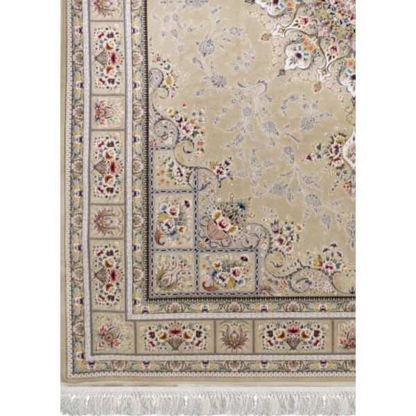 فرش ماشینی ۱۲۰۰ شانه تراکم ۳۶۰۰ گل برجسته طرح آسمان بژ