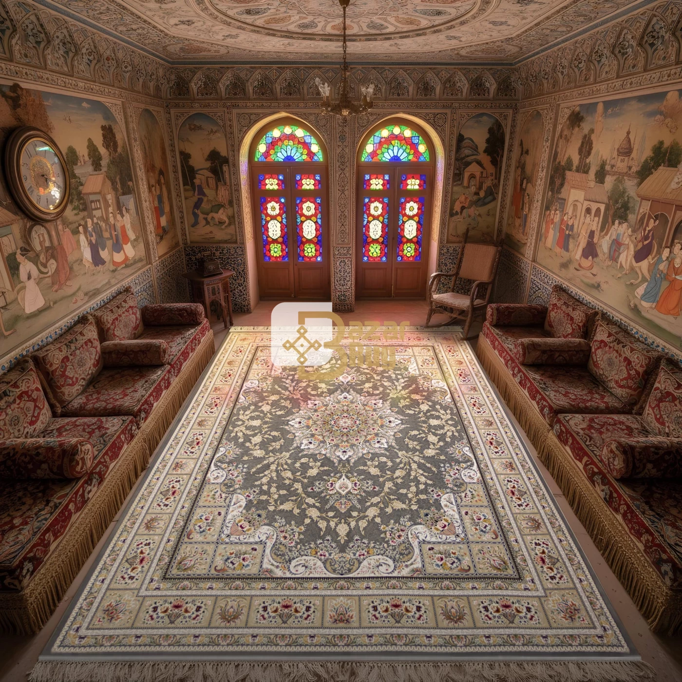 فرش ماشینی ۱۲۰۰ شانه تراکم ۳۶۰۰ گل برجسته طرح آسمان دودی