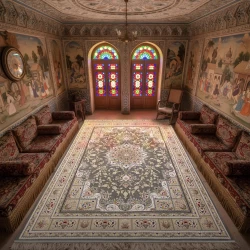 فرش ماشینی ۱۲۰۰ شانه تراکم ۳۶۰۰ گل برجسته طرح آسمان دودی - بازارفرش - فرش 1200 شانه