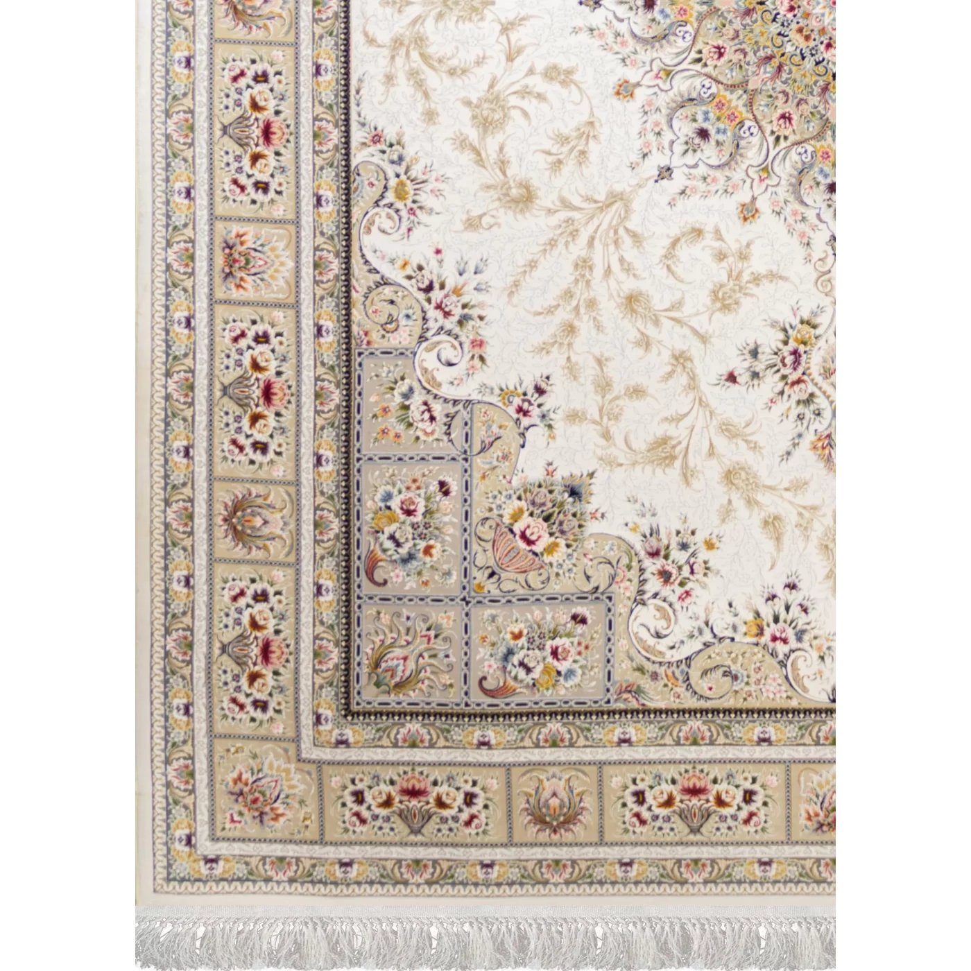 فرش ماشینی ۱۲۰۰ شانه تراکم ۳۶۰۰ گل برجسته طرح آسمان کرم