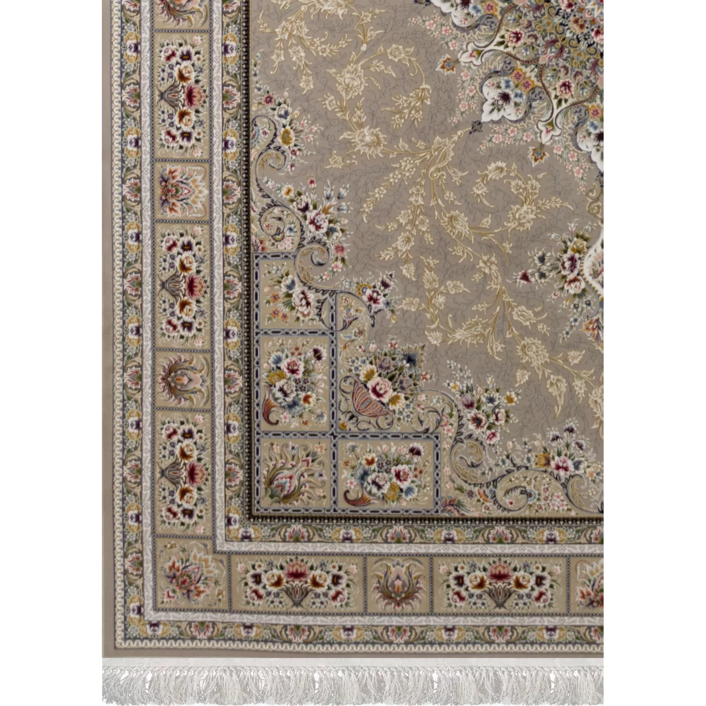 فرش ماشینی ۱۲۰۰ شانه تراکم ۳۶۰۰ گل برجسته طرح آسمان نقره ای