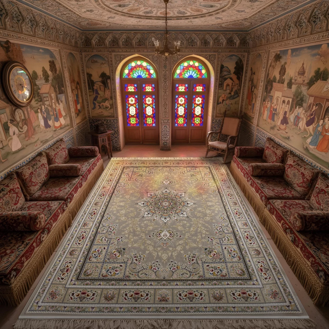 فرش ماشینی ۱۲۰۰ شانه تراکم ۳۶۰۰ گل برجسته طرح آسمان نقره ای