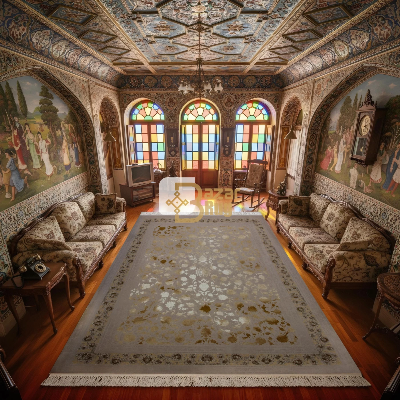 فرش ماشینی 1200 شانه تراکم 3600 گل برجسته طرح اتوسا صدفی